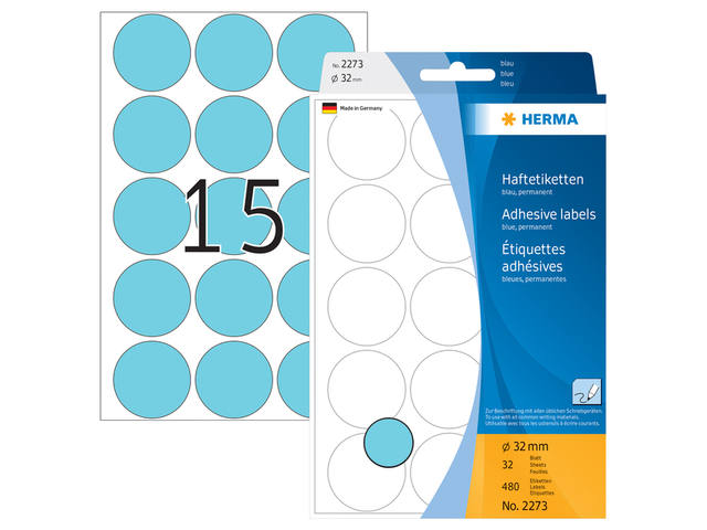 Etiket HERMA 2273 rond 32mm blauw 480st
