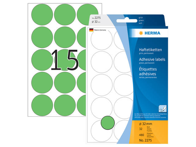 Etiket HERMA 2275 rond 32mm groen 480st