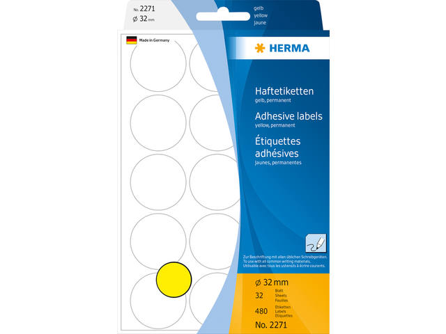 Etiket HERMA 2271 rond 32mm geel 480st
