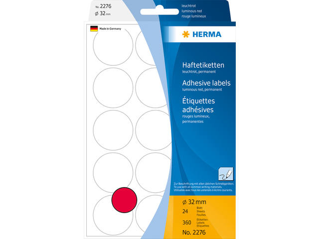 Etiket HERMA 2276 rond 32mm fluor rood 360st
