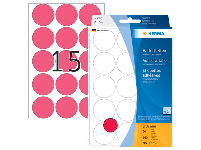 Etiket HERMA 2276 rond 32mm fluor rood 360st
