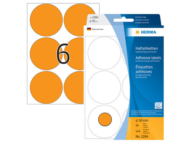Etiket HERMA 2284 rond 50mm fluor oranje 144st