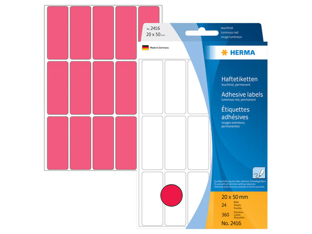 Etiket HERMA 2416 20x50mm fluor rood 360st