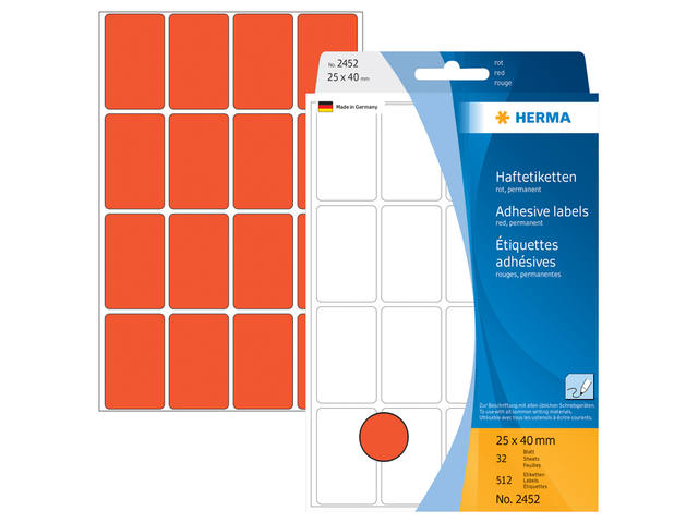Etiket HERMA 2452 25x40mm rood 512st