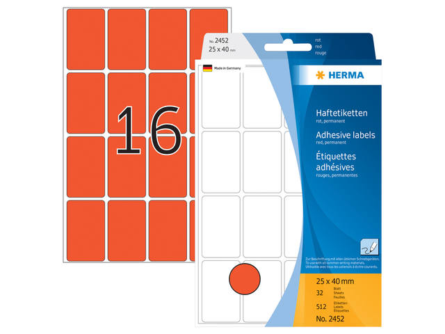 Etiket HERMA 2452 25x40mm rood 512st