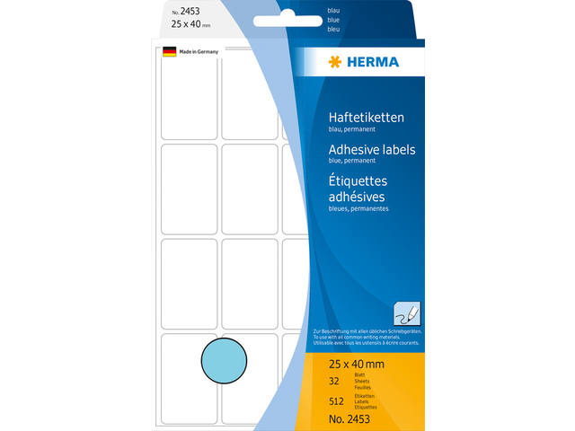 Etiket HERMA 2453 25x40mm blauw 512st
