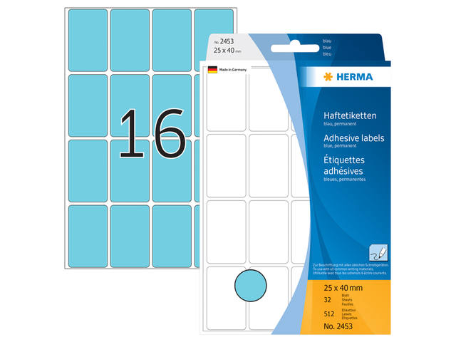 Etiket HERMA 2453 25x40mm blauw 512st