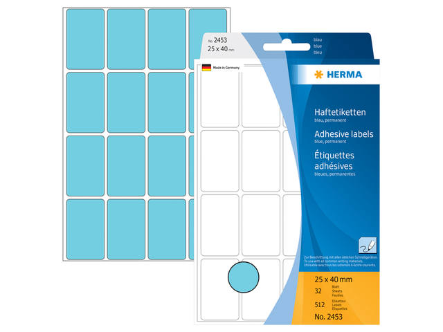 Etiket HERMA 2453 25x40mm blauw 512st