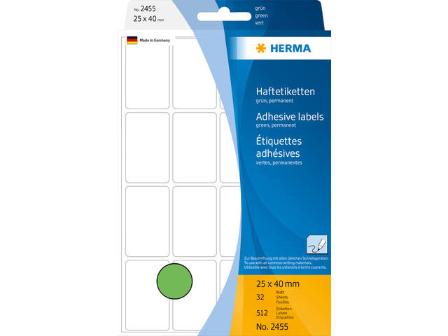 Etiket HERMA 2455 25x40mm groen 512st