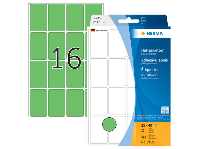 Etiket HERMA 2455 25x40mm groen 512st