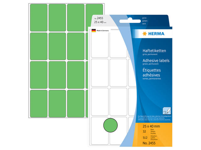 Etiket HERMA 2455 25x40mm groen 512st
