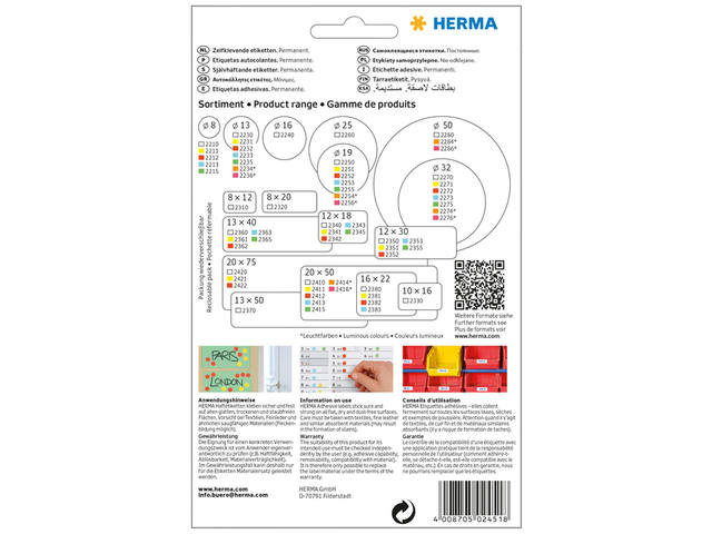 Etiket HERMA 2451 25x40mm geel 512st