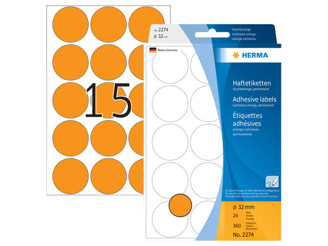 Etiket HERMA 2274 rond 32mm fluor oranje 360st