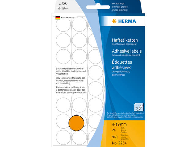 Etiket HERMA 2254 rond 19mm fluor oranje 960st