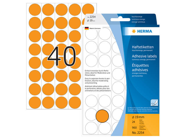 Etiket HERMA 2254 rond 19mm fluor oranje 960st