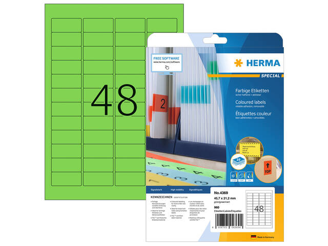 Etiket HERMA 4369 45.7x21.2mm verwijderb gn 960st