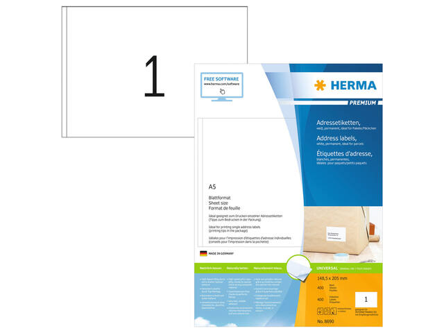 Etiket HERMA 8690 148.5x205mm premium wit 400st