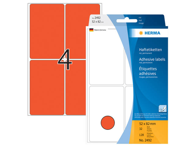 Etiket HERMA 2492 52x82mm rood 128st