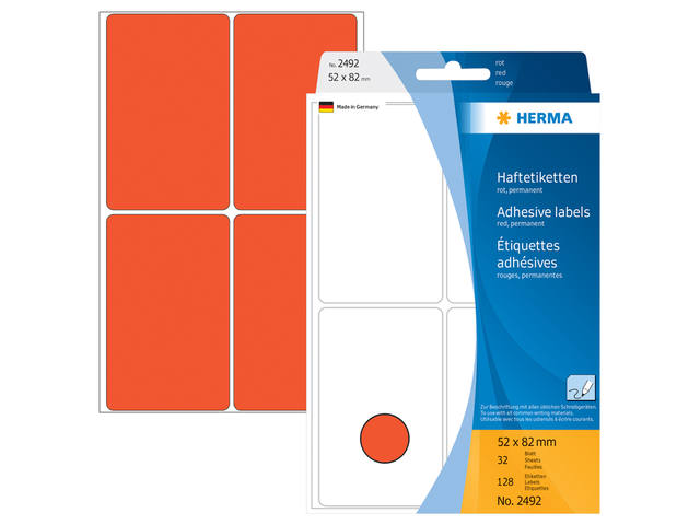 Etiket HERMA 2492 52x82mm rood 128st