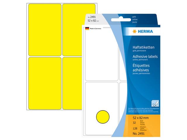 Etiket HERMA 2491 52x82mm geel 128st