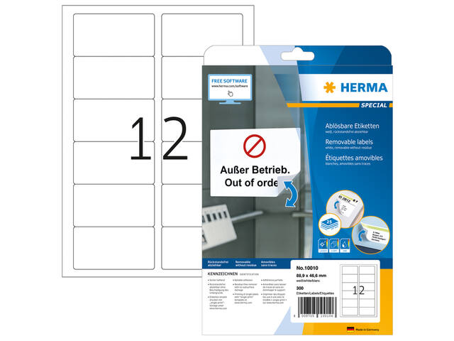 Etiket HERMA 10010 88.9x46.6mm verw wit 300st