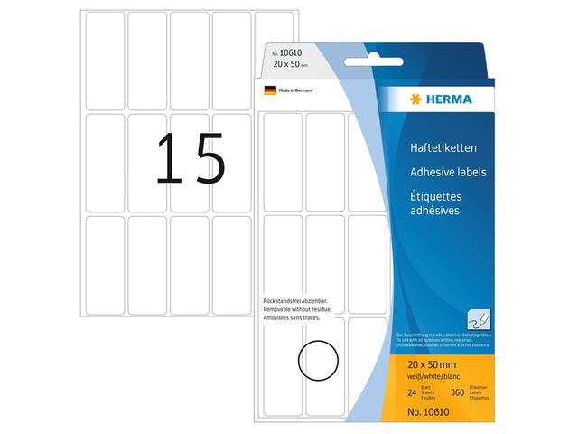 Etiket HERMA 10610 20x50mm verwijderbaar wit 360st