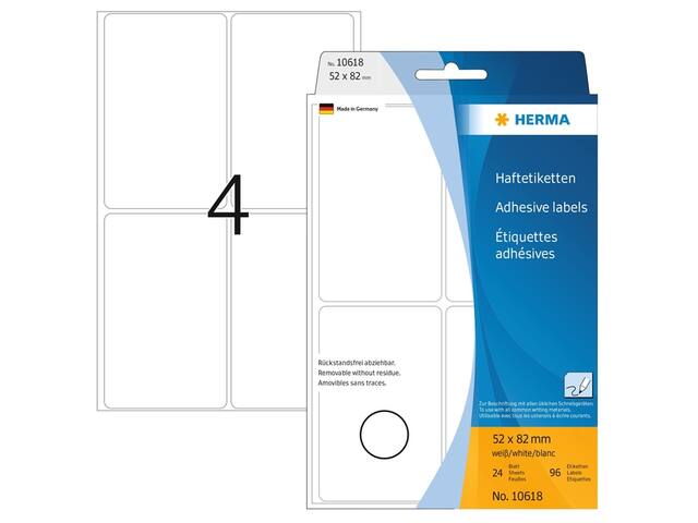 Etiket HERMA 10618 52x82mm verwijderbaar wit 96st