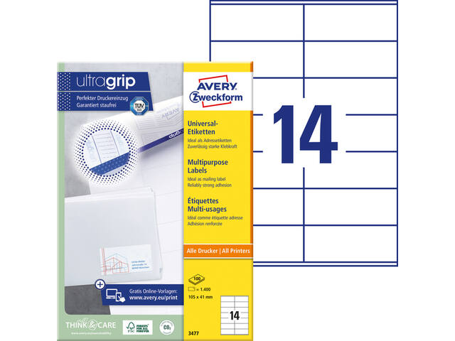 Etiket Avery 3477 105x41mm wit 1400st