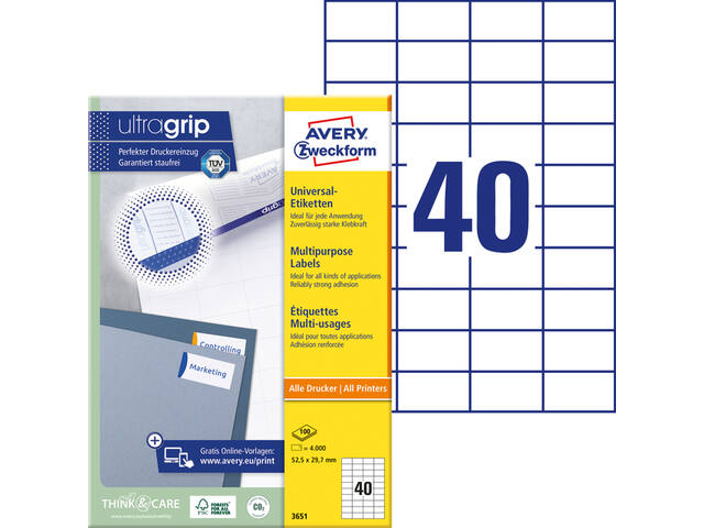 Etiket Avery 3651 52.5x29.7mm wit 4000st