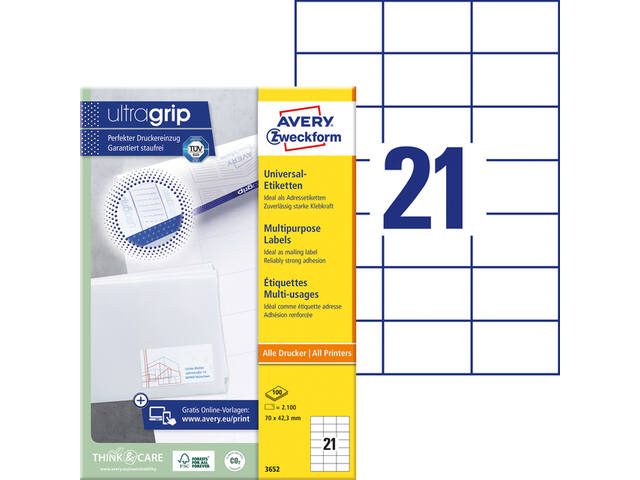 Etiket Avery 3652 70x42.3mm wit 2100st