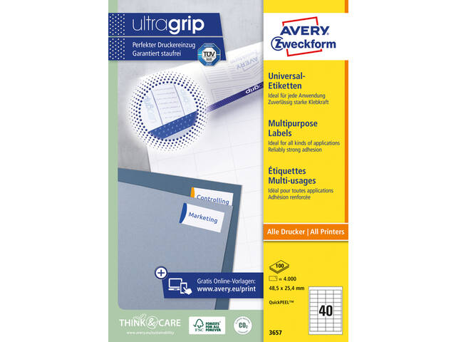 Etiket Avery 3657 48.5x25.4mm wit 4000st