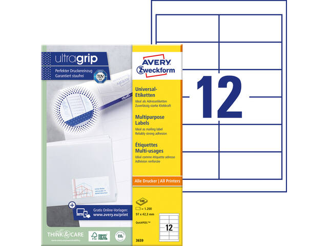 Etiket Avery 3659 97x42.3mm wit 1200st
