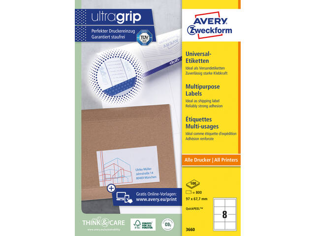 Etiket Avery 3660 97x67.7mm wit 800st