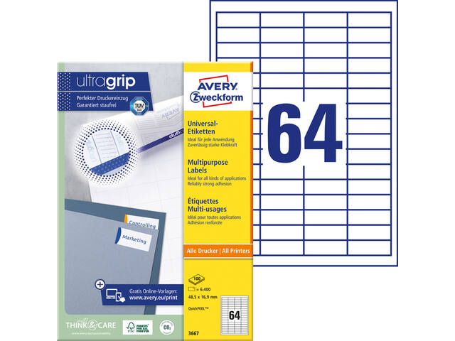Etiket Avery 3667 48.5x16.9mm wit 6400st