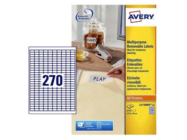 Etiket Avery L4730REV 17.8x10mm wit 6750st