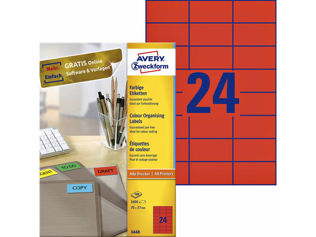 Etiket Avery 3448 70x37mm rood 2400st