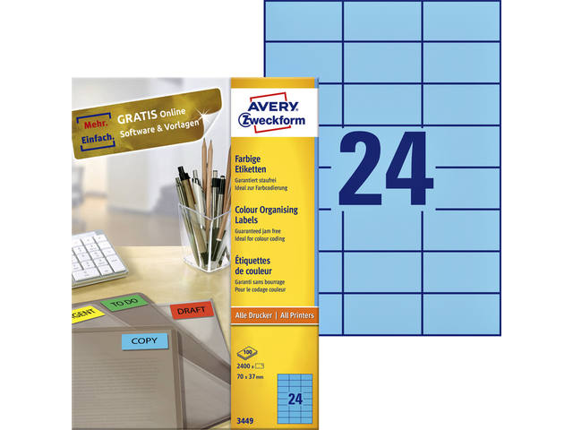 Etiket Avery 3449 70x37mm blauw 2400st