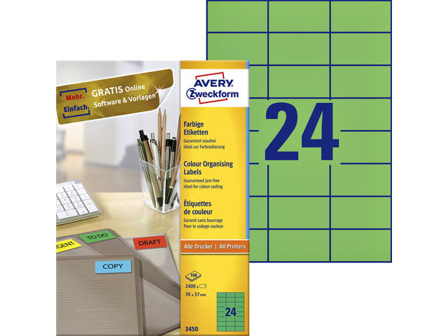 Etiket Avery 3450 70x37mm groen 2400st