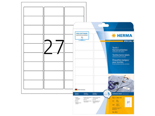 Naambadge etiket HERMA 4511 63.5x29.6mm wit