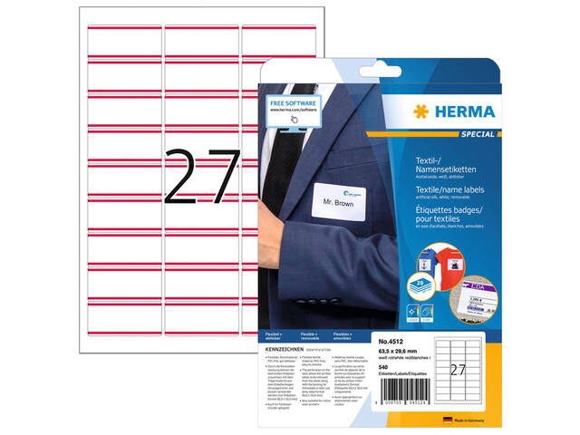 Naambadge etiket HERMA 4512 63.5x29.6mm wit rood