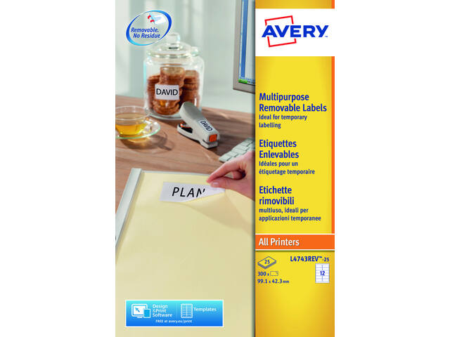 Etiket Avery L4743REV-25 99.1x42.3mm wit 300st