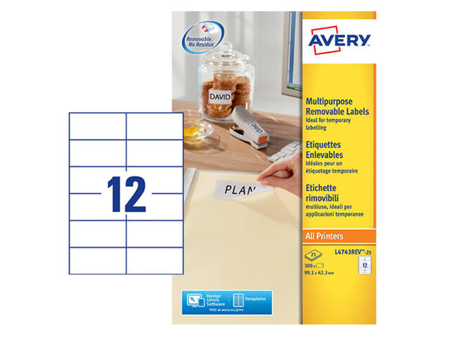 Etiket Avery L4743REV-25 99.1x42.3mm wit 300st