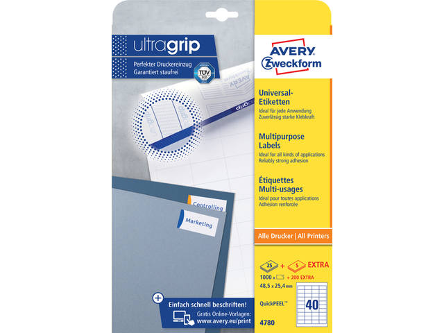 Etiket Avery 4780 48.5x25.4mm wit 1000st