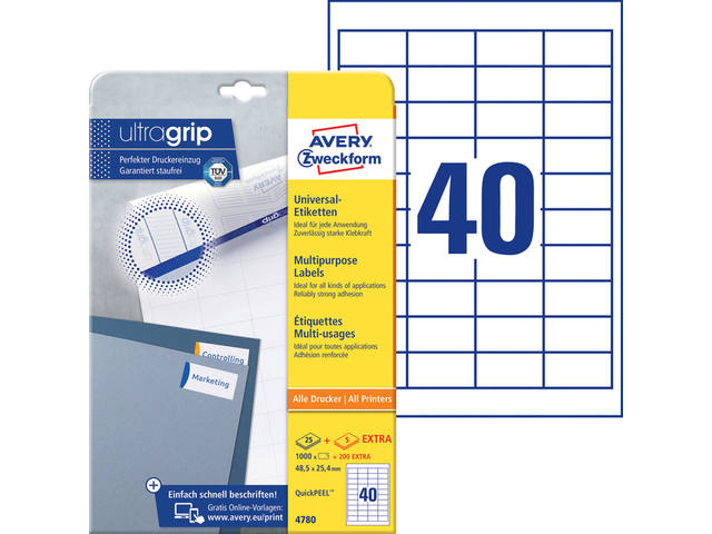 Etiket Avery 4780 48.5x25.4mm wit 1000st