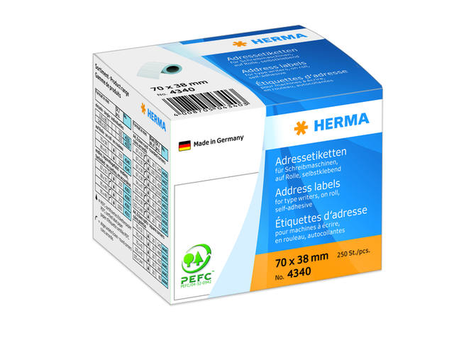 Etiket HERMA adres 4340 70x38mm wit 250st op rol
