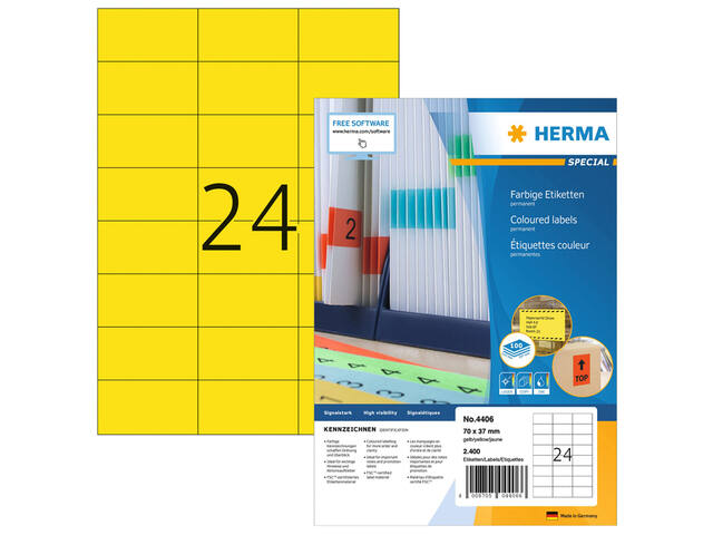 Etiket HERMA 4406 70x37mm geel 2400st