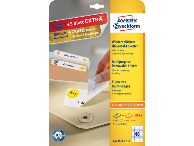 Etiket Avery L4736REV-25 45.7x21.2mm wit 1200st