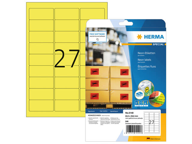 Etiket HERMA 5140 63.5x29.6mm neon geel 540st