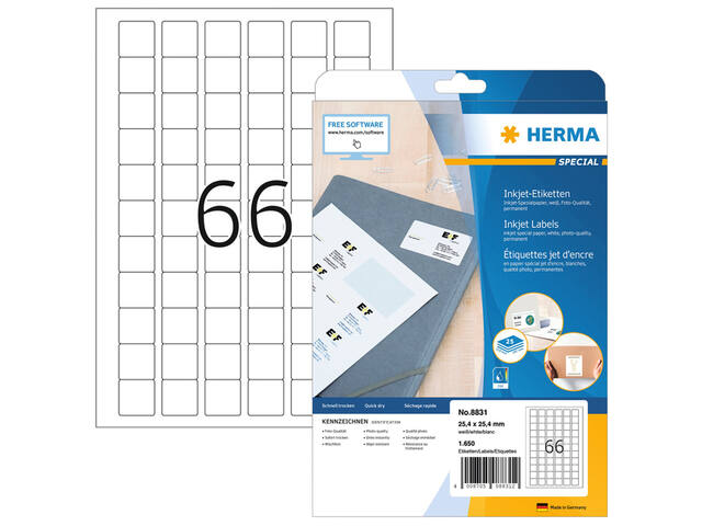 Etiket HERMA 8831 25.4x25.4mm mat wit 1650st