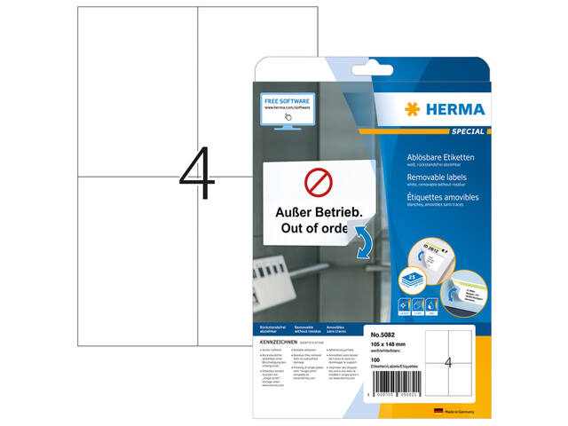 Etiket HERMA 5082 105x148mm verwijderb wit 100st